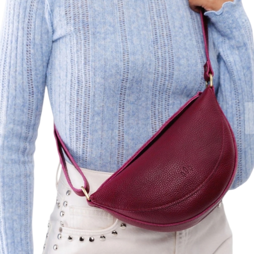 Portland Leather Wine Red Crescent Crossbody Bag - Picture 2 of 10